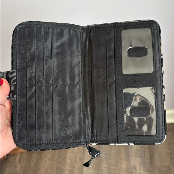 Vera Bradley Turn Lock Wallet Baroque Yellow Gray Black White Floral - Picture 4 of 14